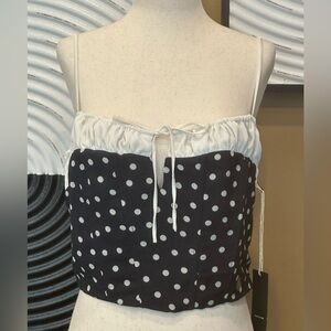 NWT West of Melrose Black & Beige Polka Dot Crop Top w Adjustable Straps~Large